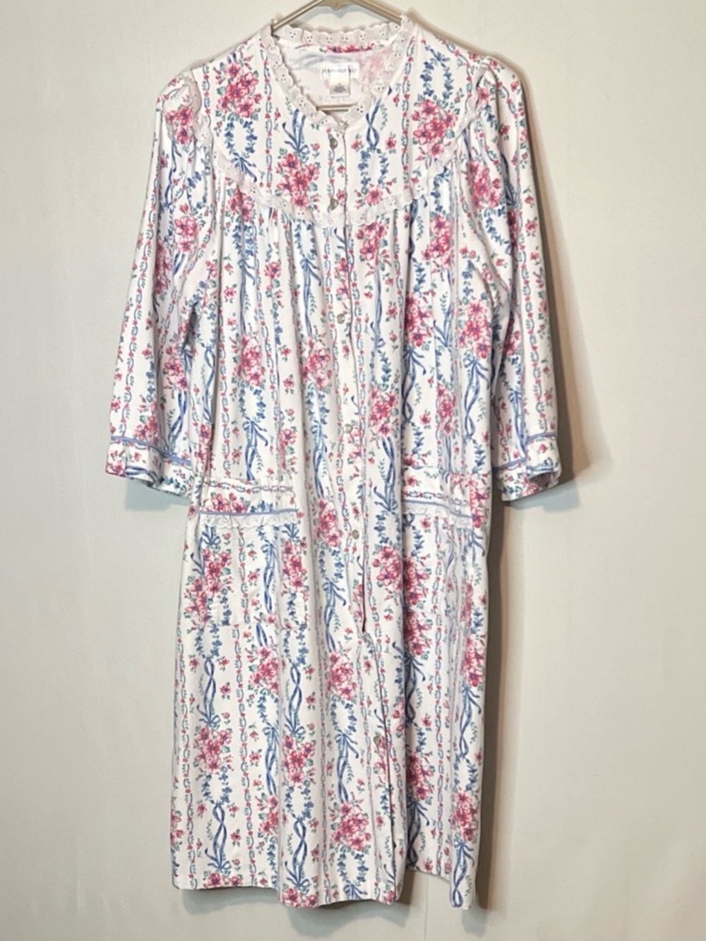 Fundamentals, Large Floral Print Button Down Short Sleeve House Robe Cotton